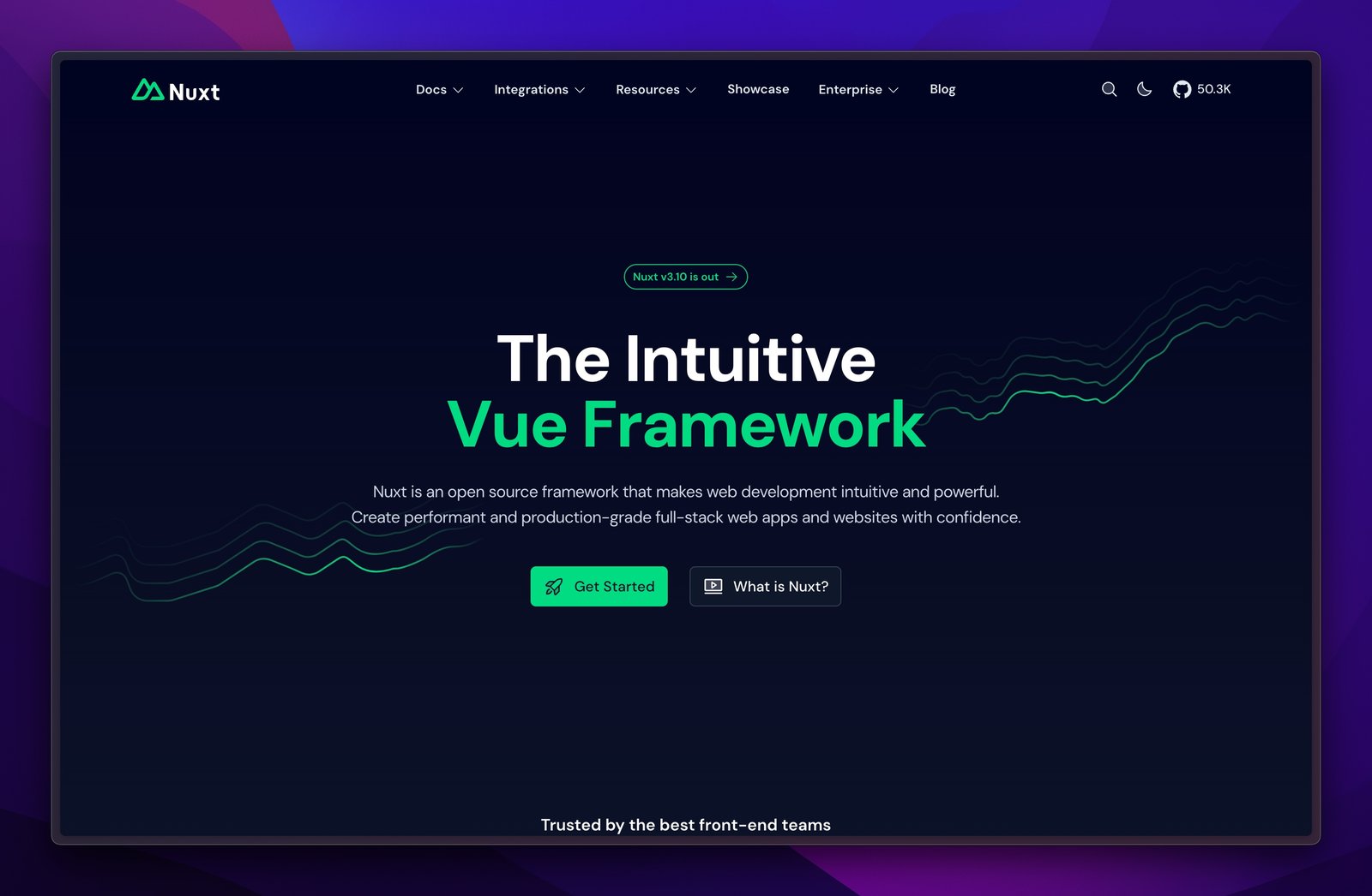 A screenshot of the nuxt website