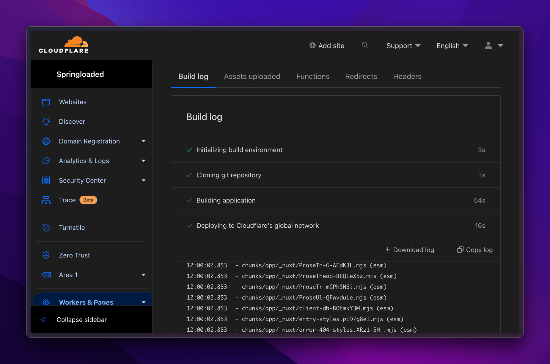 Screenshot of cloudflare dashboard showing a deployment in progress.
