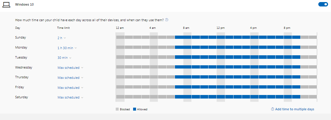 windows 10 parental control schedule