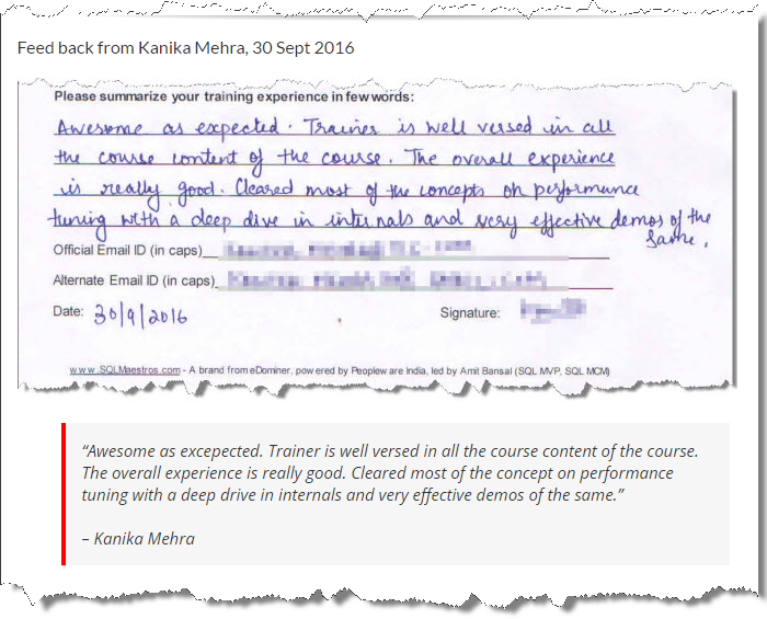 SQL Server Performance Tuning Master Class, Gurgaon September 2016