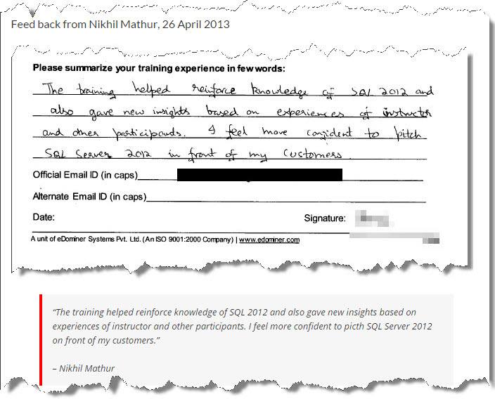 SQL Server Training, SQL Server 2012 Sales Lift, Mumbai April 2013