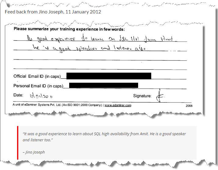 SQL Server Training, SQL Server High Availability, Trivandrum January 2012