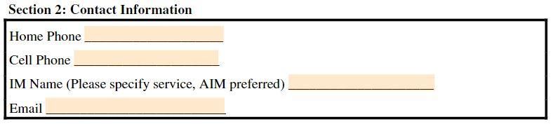 Girlfriend application form contact info