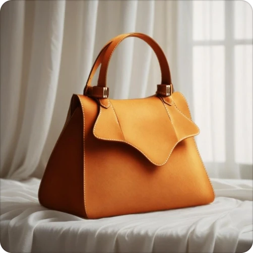 caramel leather women's handbag displays on a pop-up window