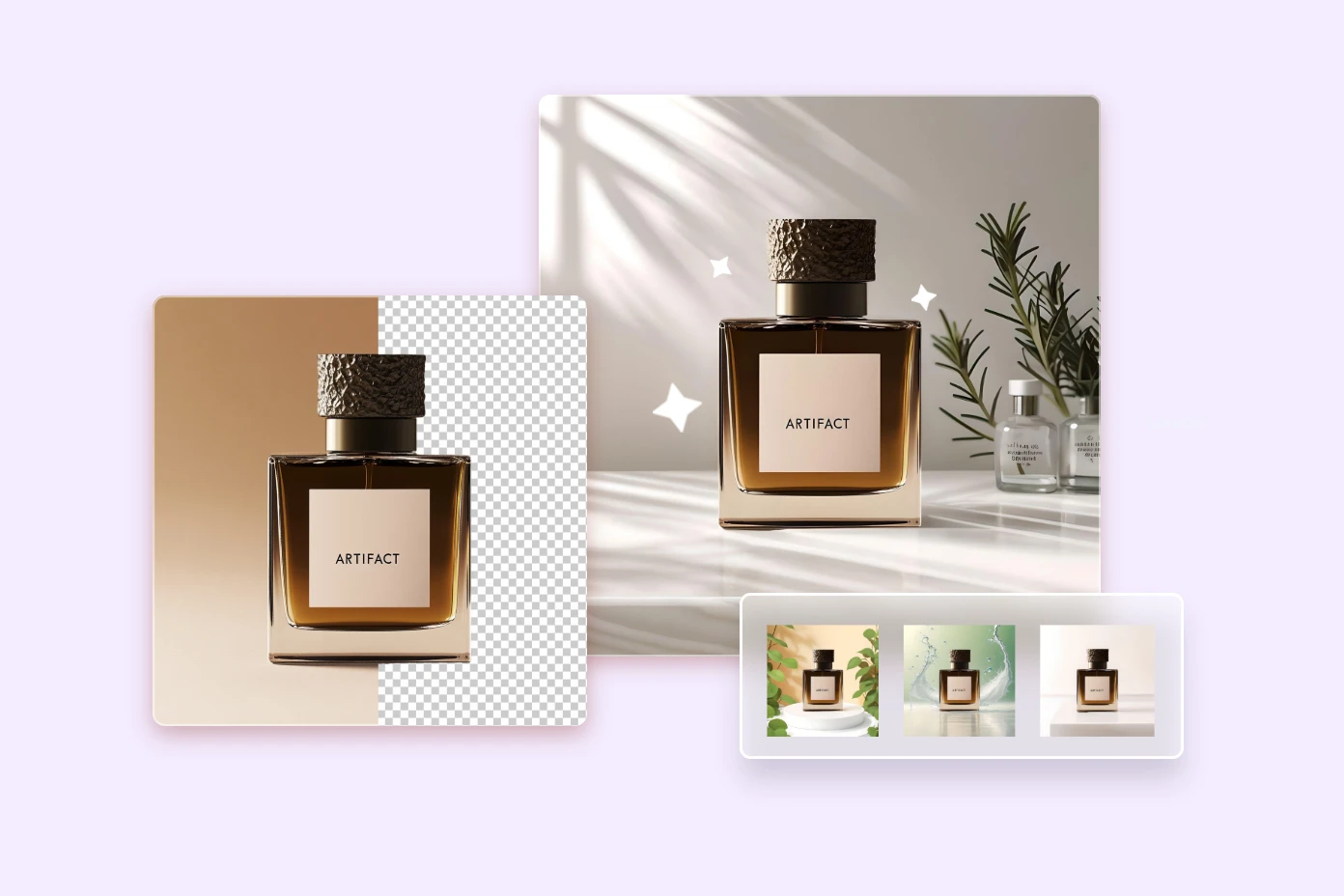 erase the background of the perfume and generate different backgrounds for displaying.