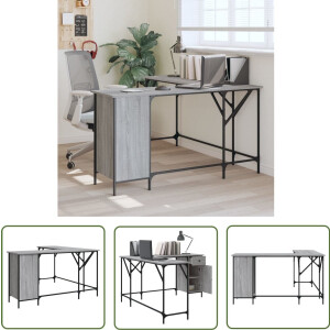 vidaXL Bureau 141x141x75 cm bewerkt hout grijs sonoma eikenkleurig - Bureau - Bureaus - Laptoptafel - Computertafel