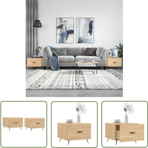 vidaXL Bijzettafel - Salontafel - Salontafels 2 st 50x50x40 cm bewerkt hout sonoma eikenkleurig - Houten Tafel - Eiken Tafel - Modern Interieur
