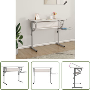 vidaXL Tekentafel - Schrijftafel - Tekentafel 110x53x(58-87) cm bewerkt hout en staal wit/grijs - Bureaus - Studentenburea - Home Office