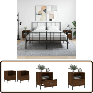 vidaXL Nachtkastjes 2 st - Bruin Eiken 40x35x47,5 cm Nachtkastjes - Bruine Eiken Meubels - Houten Kasten - Slaapkamers - Modern Wonen