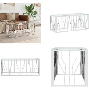 vidaXL Salontafel 110x45x45 cm roestvrij staal en glas - Salontafel - Salontafels - Bijzettafel - Banktafel