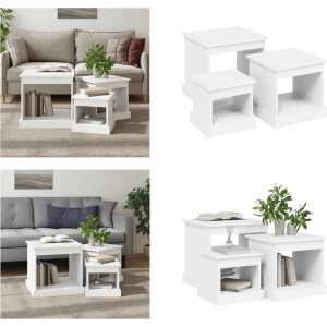 vidaXL 3-delige Salontafelset bewerkt hout wit - Salontafelset - Salontafelsets - Woonkamertafelset - Tafelset