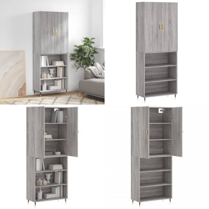 vidaXL Hoge kast 69,5x34x180 cm bewerkt hout grijs sonoma eikenkleurig - Hoge Kast - Hoge Kasten - Dressoir - Opbergrek