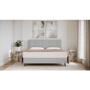 BRUNO Surpreme boxspring 200x200cm in licht grijs | Keuze uit: 6 kleuren & 4 hoofdborden | Luxe 27 cm Pulse-Latex-matras | Made in Germany