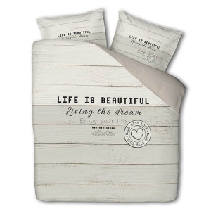 Dekbedovertrek Happy Dreamscape Dekbedovertrek - Eenpersoons (140x200 cm) - Grijs Katoen - Dessin: Tekst - Fresh & Co - Dekbed-Discounter.nl