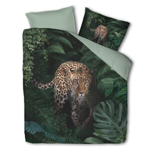 Dekbedovertrek Jungle Cheetah - Tweepersoons (200x220 cm) - Groen/ Roze Polyester-katoen - Dessin: Dieren - Luna Bedding - Dekbed-Discounter.nl