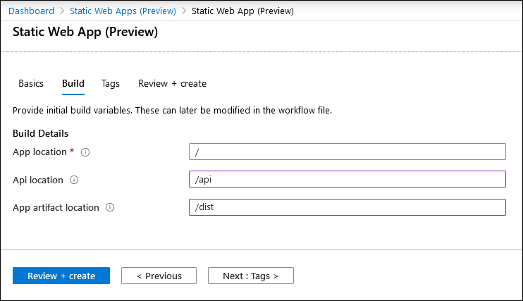 Creating Static Web App service Creating Static Web App service