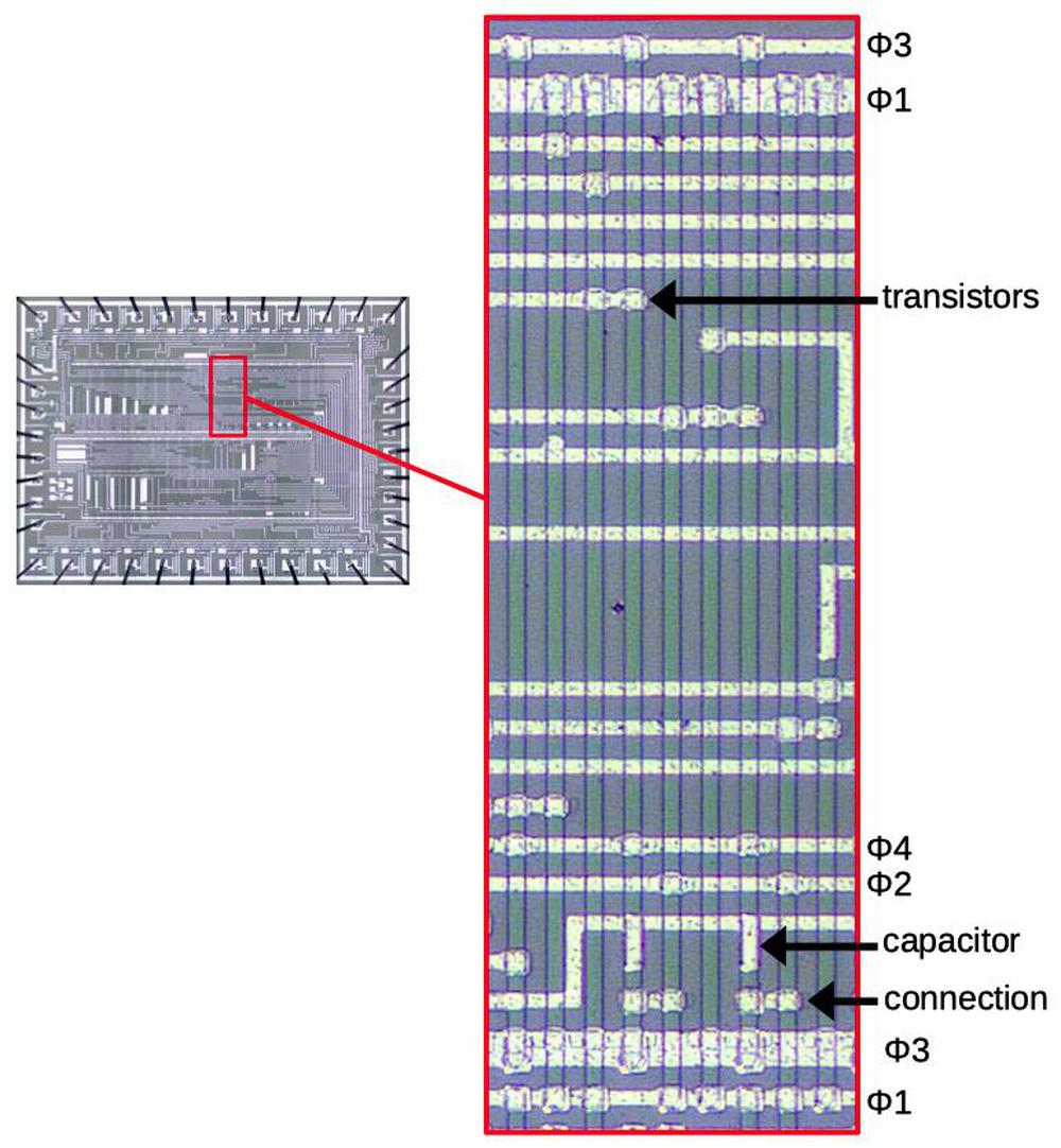 A shift register as implemented on the die. A shift register as implemented on the die.