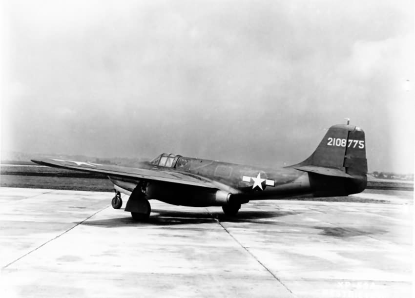 Bell YP-59A-BE Airacomet 42-108775 at Wright Field, left rear quarter. (United States Air Force)