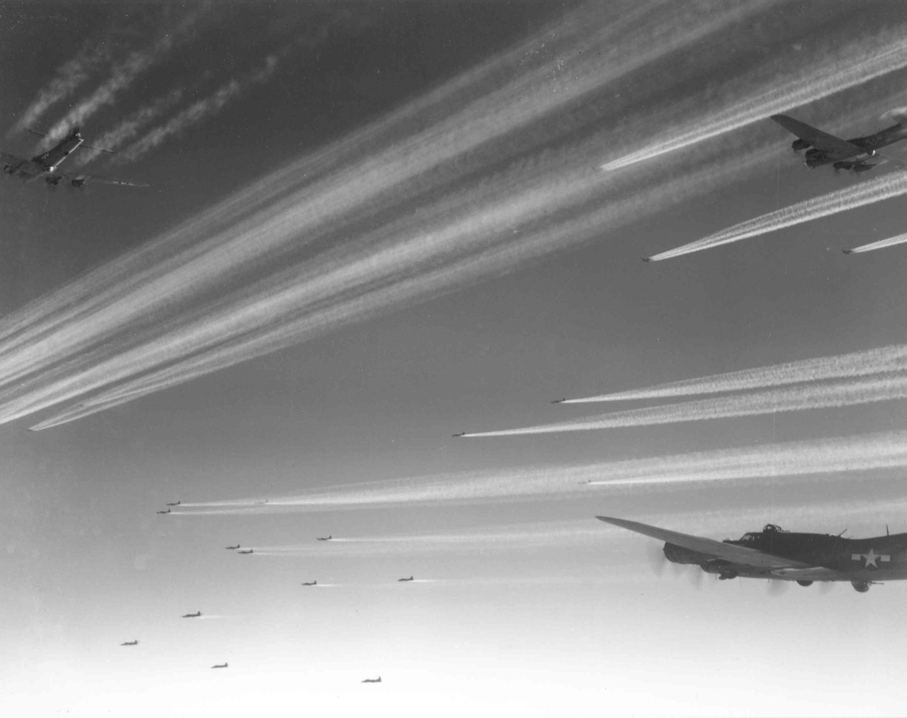 Boeing B-17 Flying Fortresses, 92nd Bomb Group, during World War II. (United States Air Force 060517-F-1234S-001)