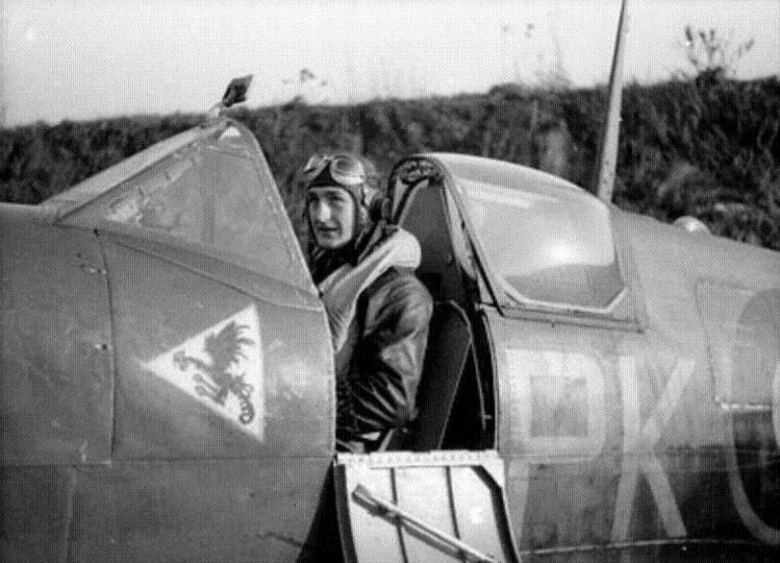 Gabreski, Francis Stanley ("Gabby"), Captain, Air Corps, Army of teh United States, in the cockpit of his Supermarine Spitfire Mk.IX, PK E, BS410, with No. 315 Squadron, Royal Air Force, at RAF Northolt, England, circa 1943. (Royal Air Force)