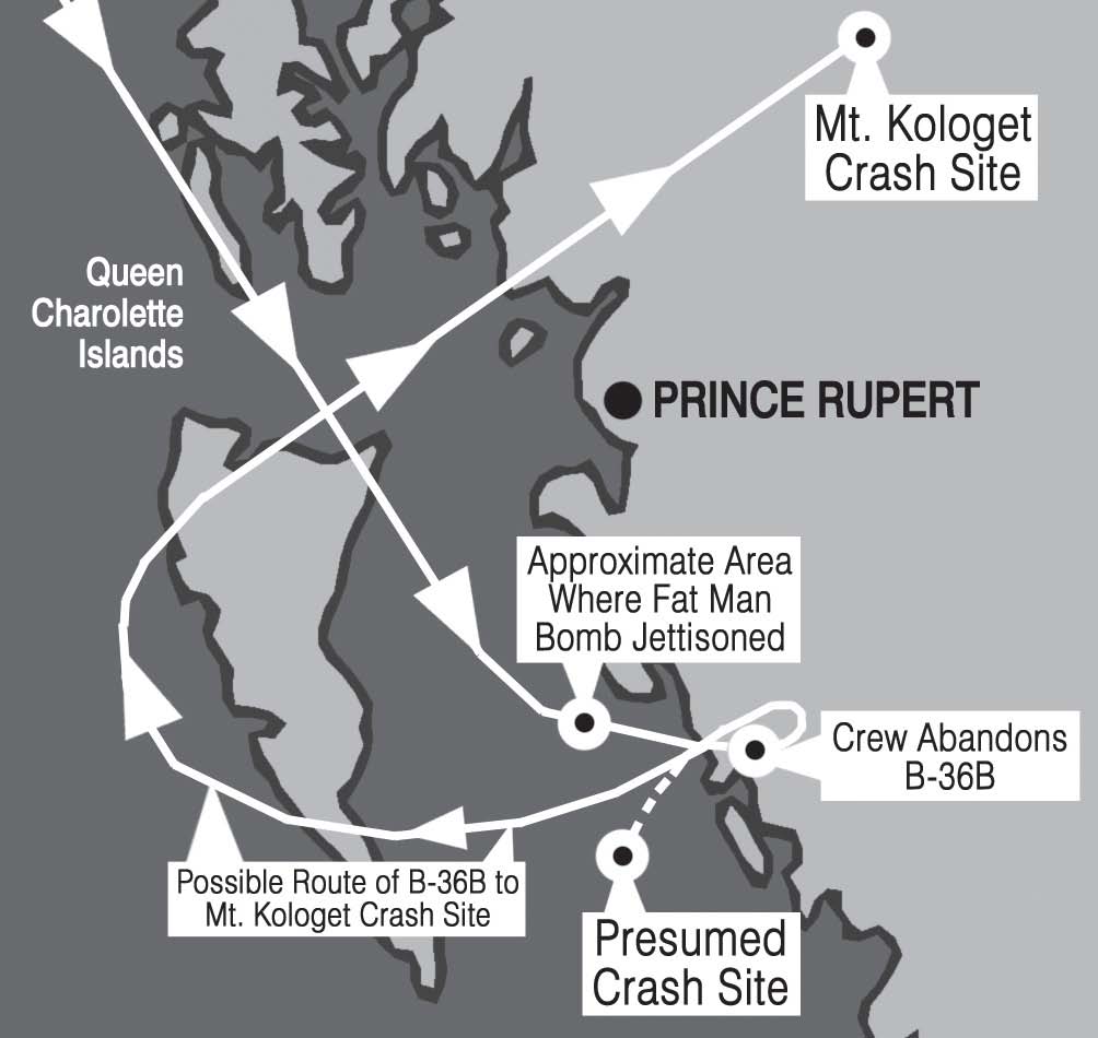 Approximate path of B-36B 44-92075, 13 February 1950. (Royal Aviation Museum of British Columbia)
