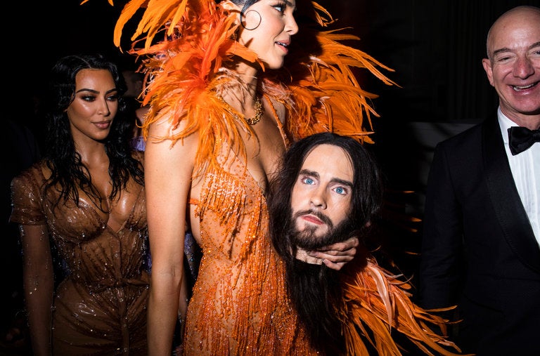Kim Kardashian West, Kendall Jenner, a replica of Jared Leto's head, and Jeff Bezos.