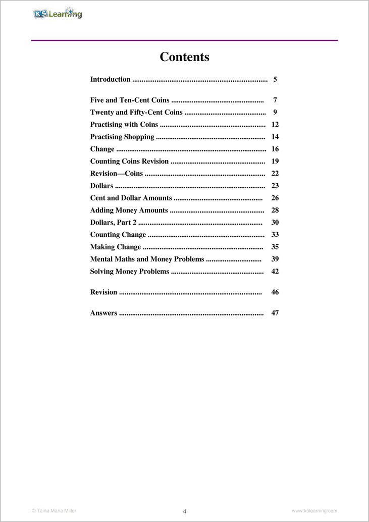 Australian Money - Table of Contents
