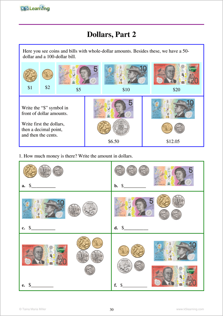 Australian Money - Sample Page