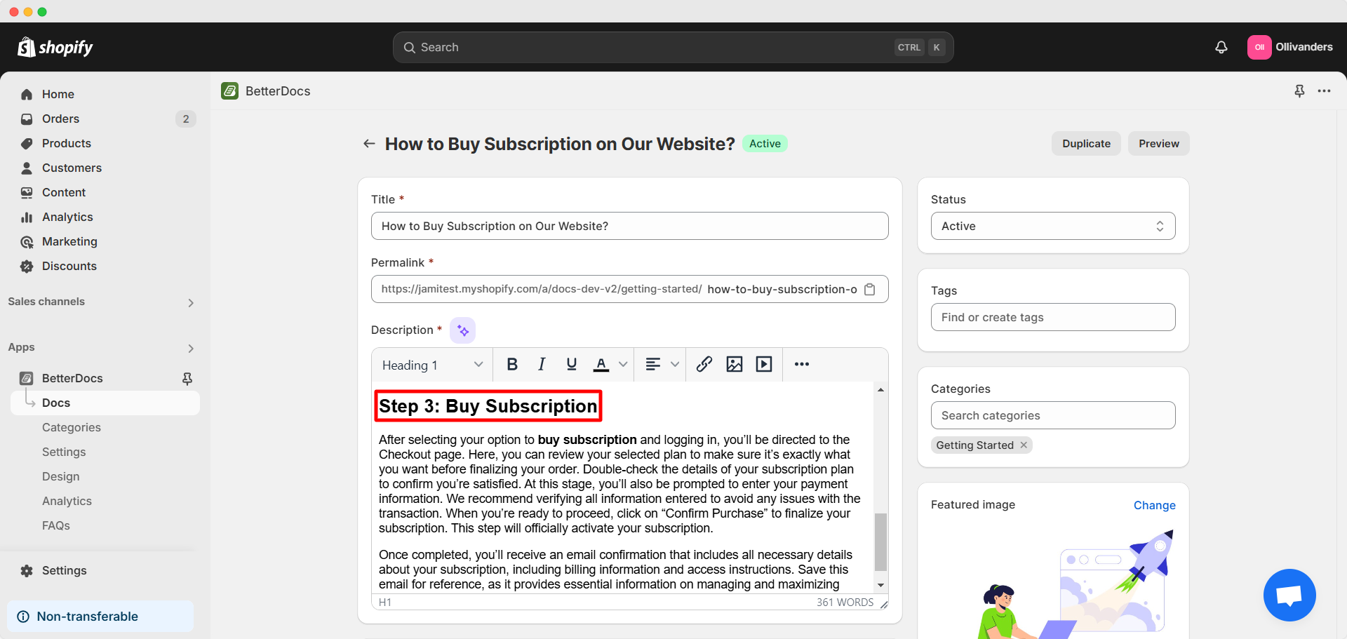 Comment optimiser BetterDocs pour les documents Shopify avec StoreSEO ? 13 Focus keyword found in subheadings