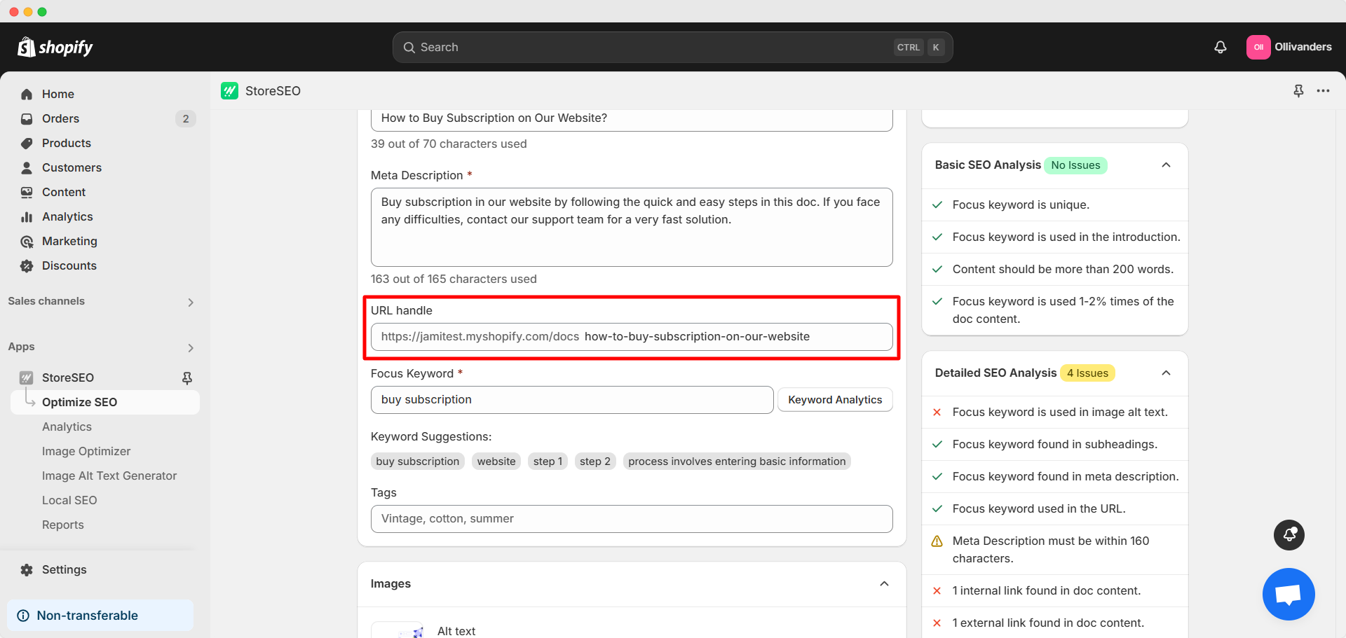 Comment optimiser BetterDocs pour les documents Shopify avec StoreSEO ? 15 Focus keyword used in the URL