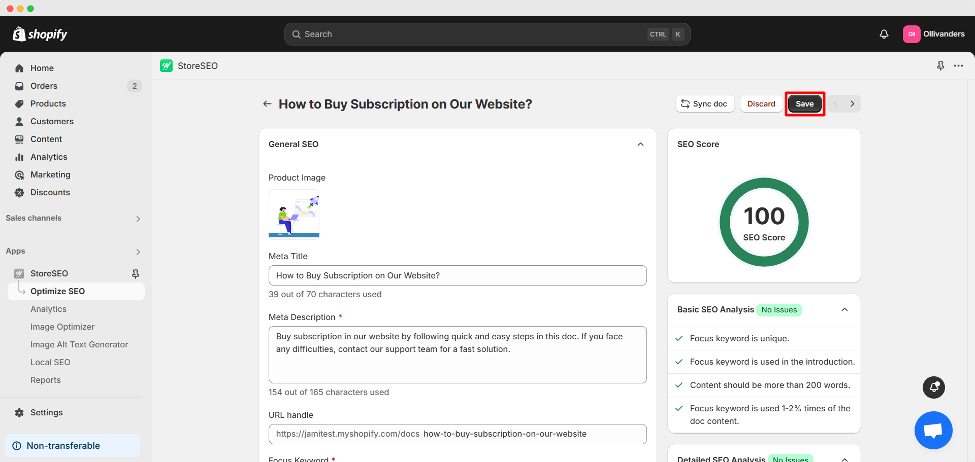 Comment optimiser BetterDocs pour les documents Shopify avec StoreSEO ? 21 Hit the save button once you are done with doc optimization