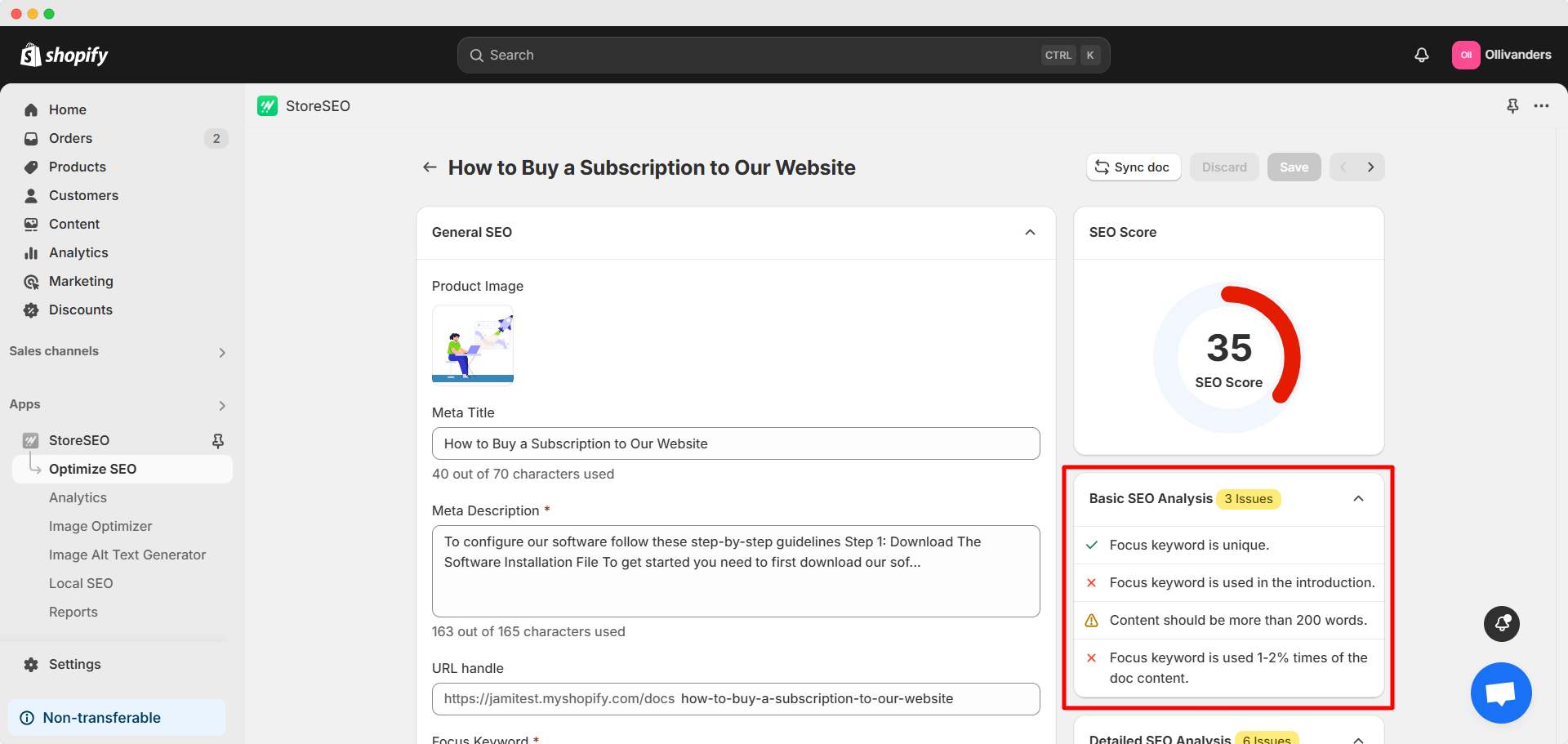 Comment optimiser BetterDocs pour les documents Shopify avec StoreSEO ? 3 Basic SEO Analysis