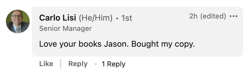 Love your books Jason. Bought my copy.