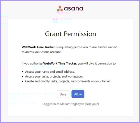 Asana integration WebWork