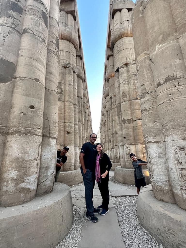 Having fun at Luxor Temple Columns - Syed Balkhi Having fun at Luxor Temple Columns