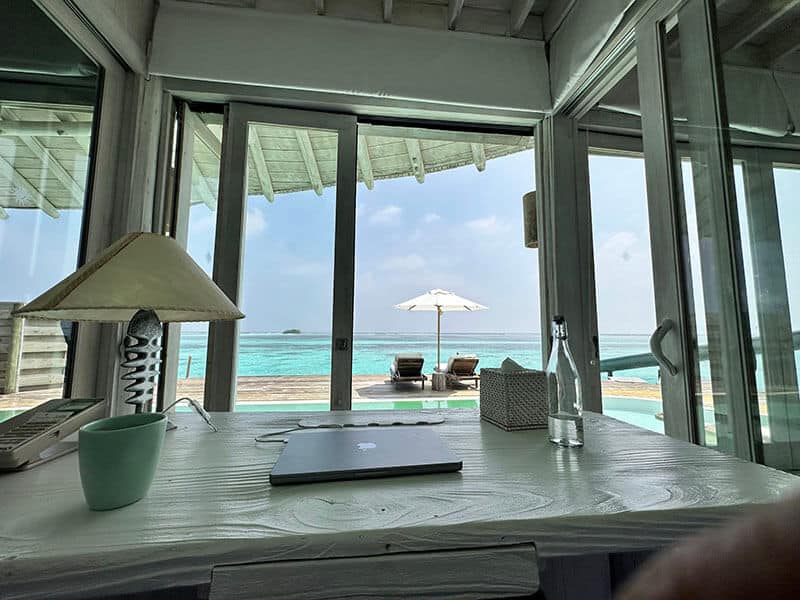 My work station in Maldives - Coffee, Water, and Beautiful Views - Syed Balkhi My work station in Maldives - Coffee, Water, and Beautiful Views