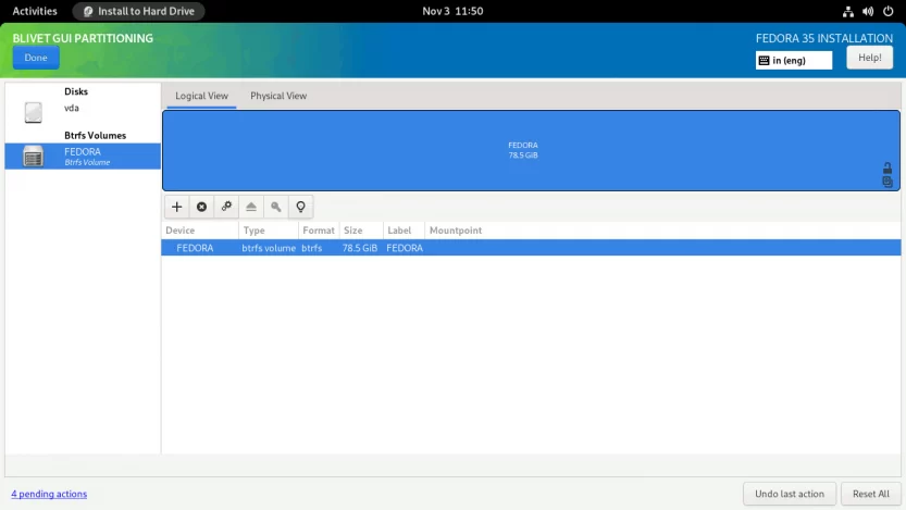 Install Fedora 35 with LUKS Full Disk Encryption Blivet