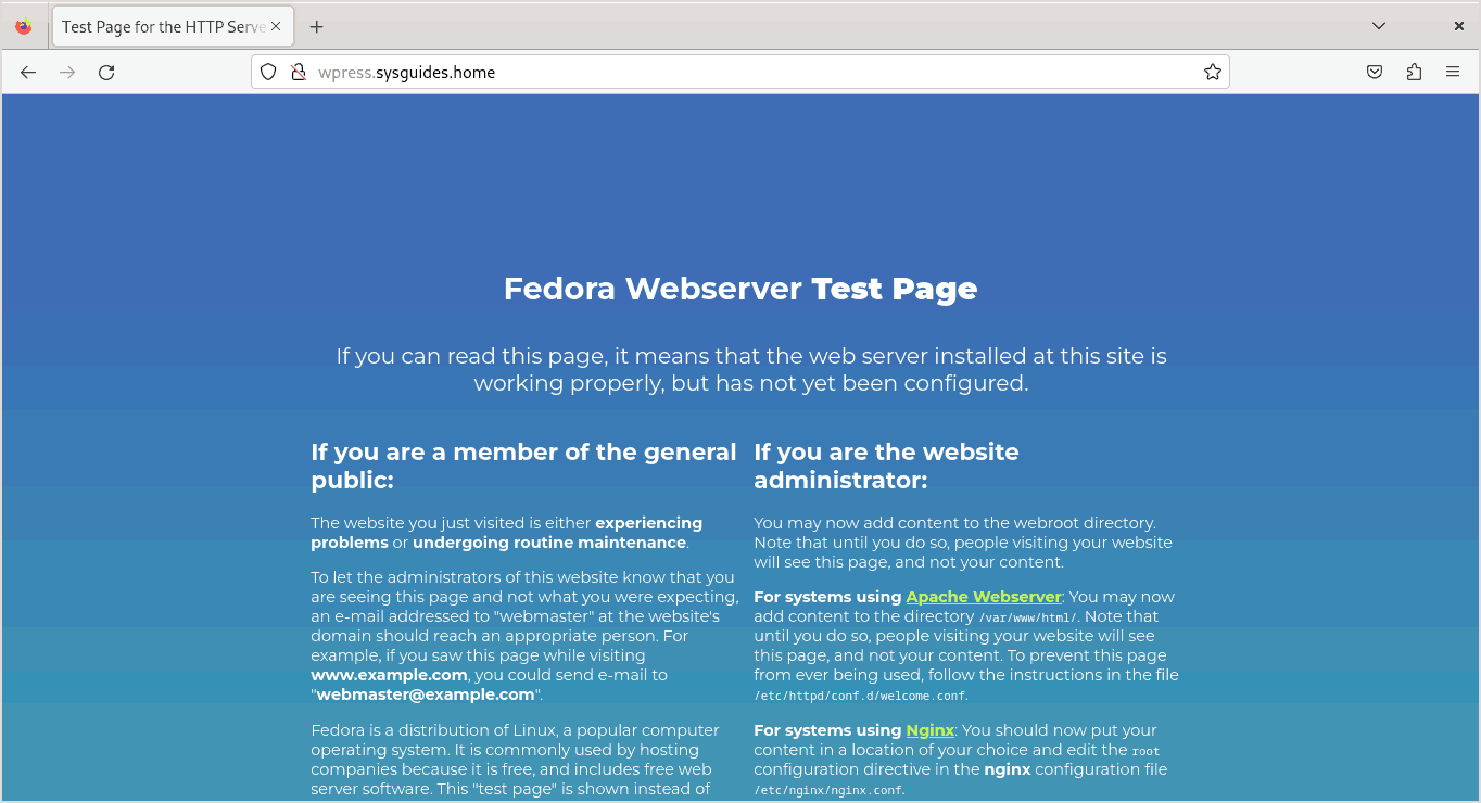 How to Install WordPress on Fedora with LAMP Stack - HTTP