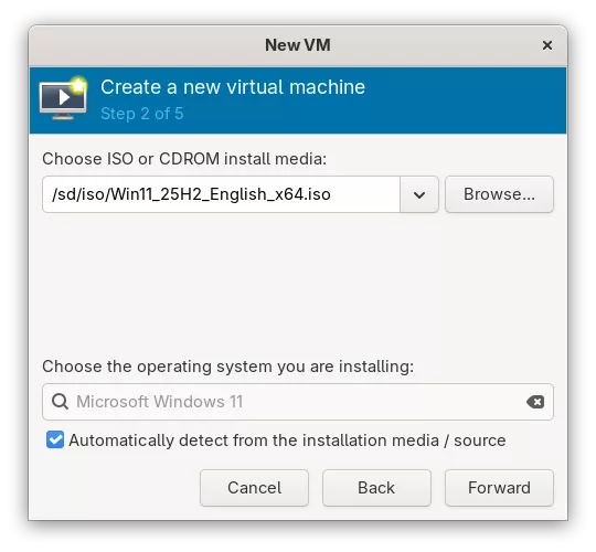 Install Windows 11 on KVM - Wizard Step 2