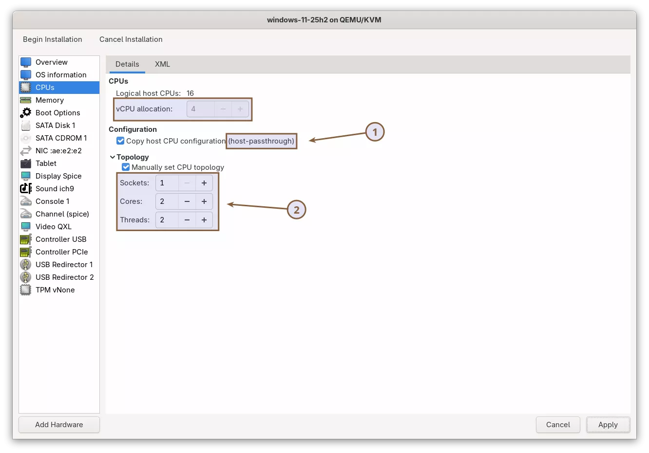 Install Windows 11 on KVM - CPU Topology