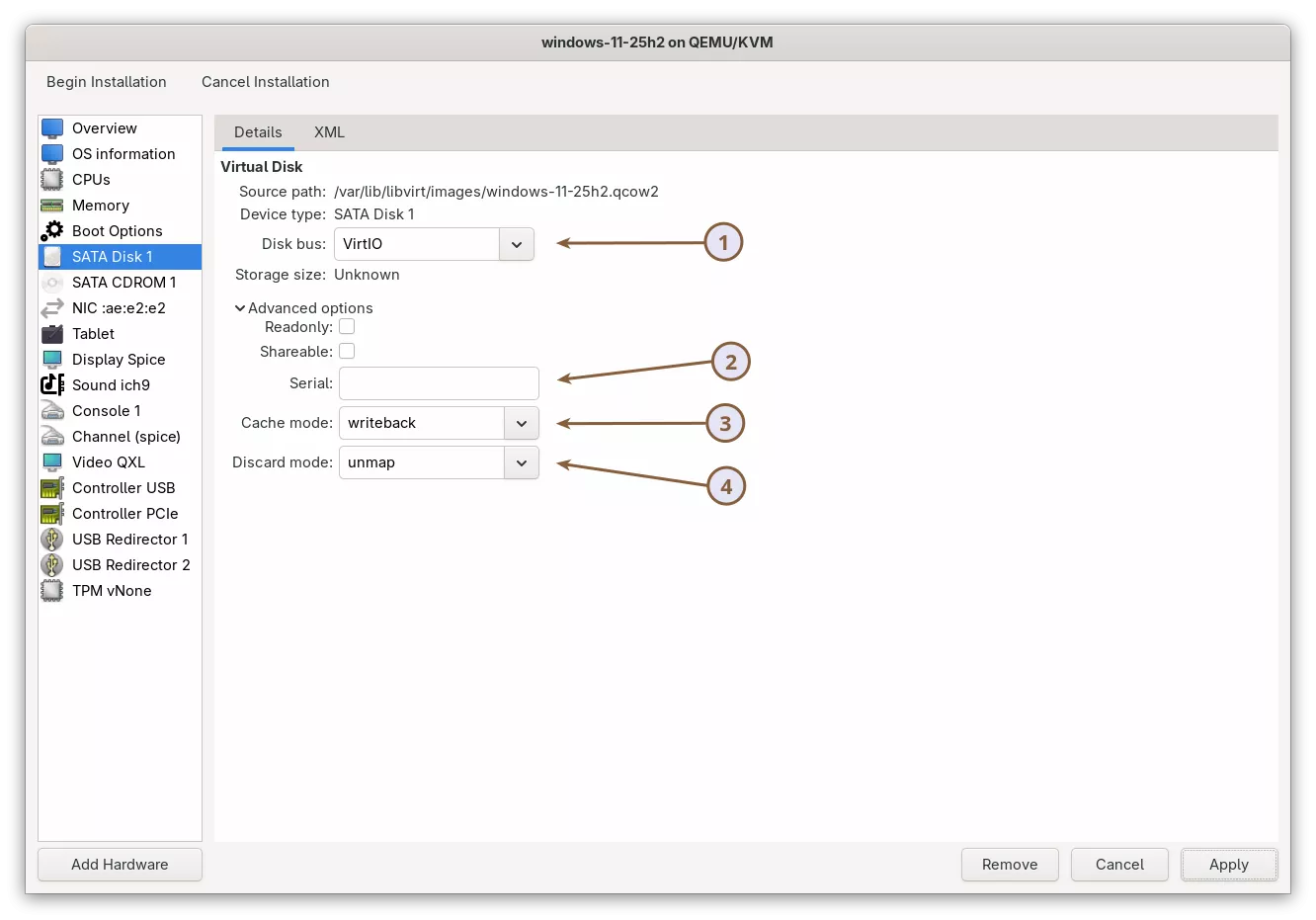 Install Windows 11 on KVM - Disk