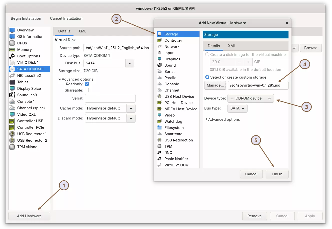 Install Windows 11 on KVM - 2nd CDROM