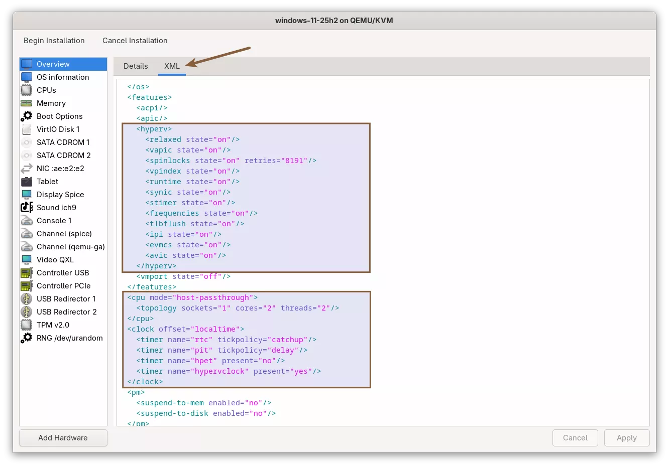 Install Windows 11 on KVM - Hyper-V Original XML