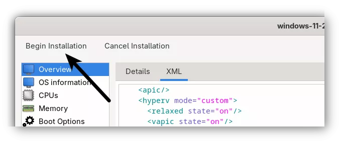 Install Windows 11 on KVM - Begin Install