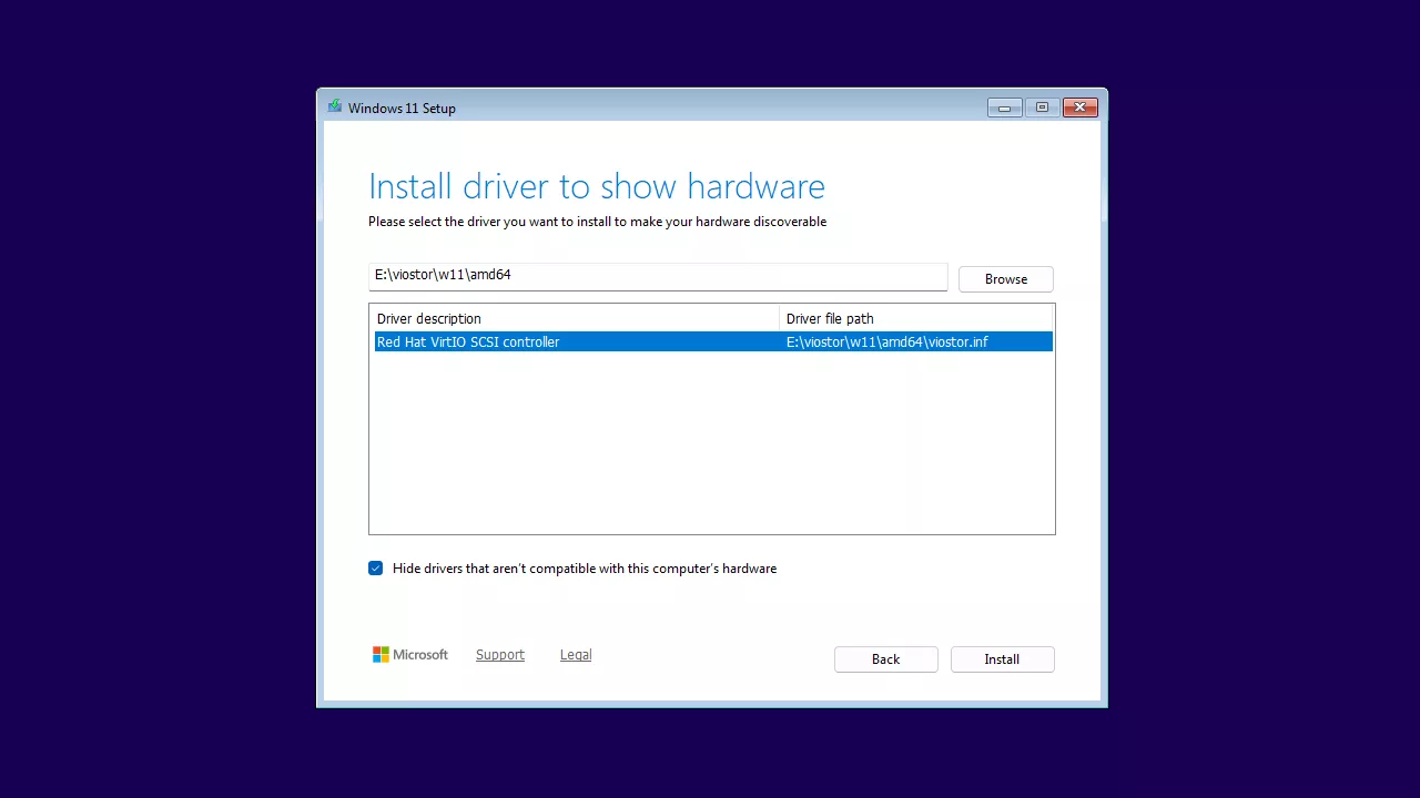 Install Windows 11 on KVM - Disk viostor Driver