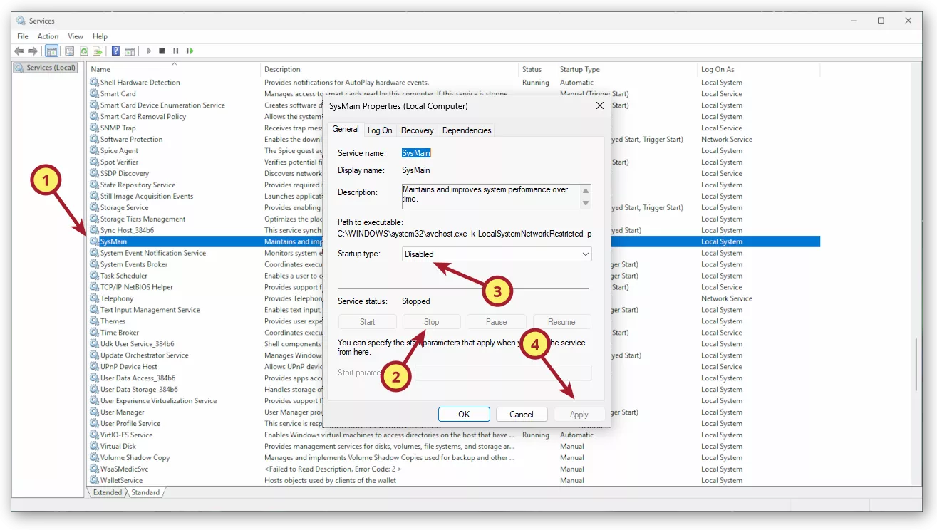 Install Windows 11 on KVM - Disable SysMain