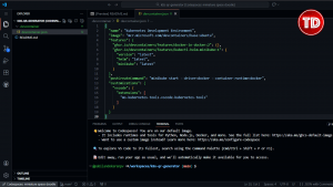 VS Code Explorer showing the .devcontainer folder and devcontainer.json file structure.
