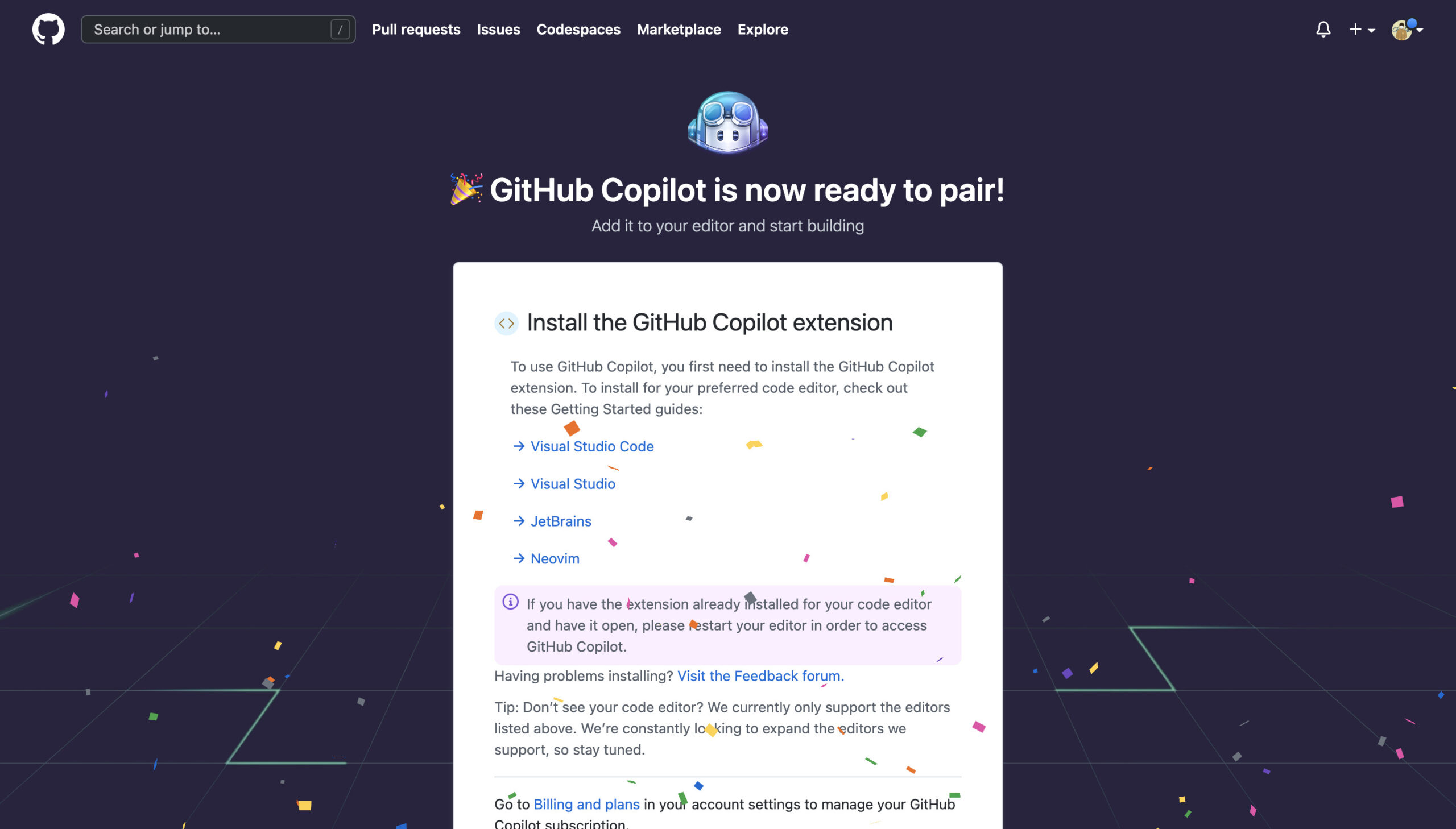 Github Copilotの登録完了
