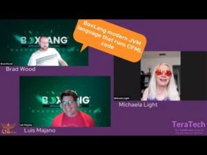 Modern JVM language BoxLang running CFML code with experts Luis Majano, Brad Wood, and Michaela Ligh.