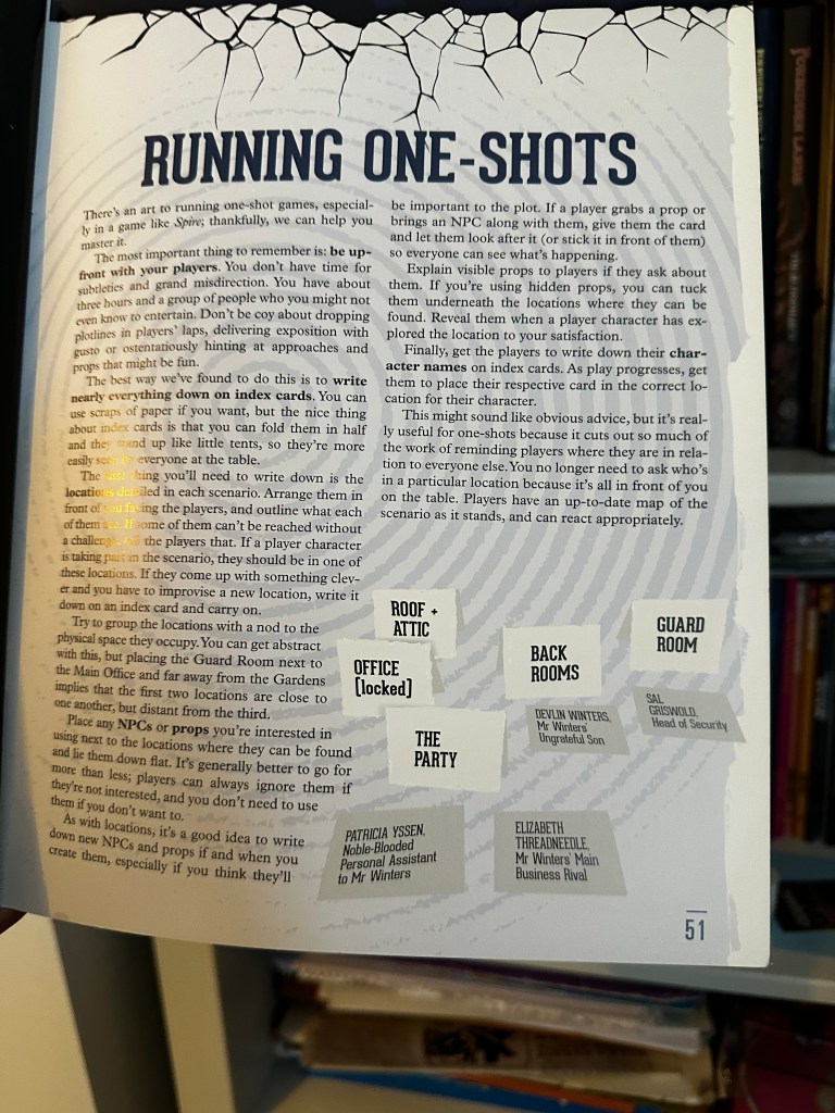 Running One-shots - advice page from the back of Shadow Operations